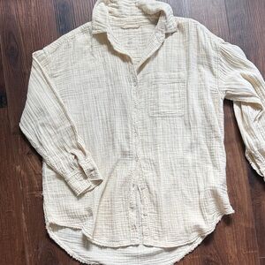 Aerie Casual Cream Button-Down Shirt